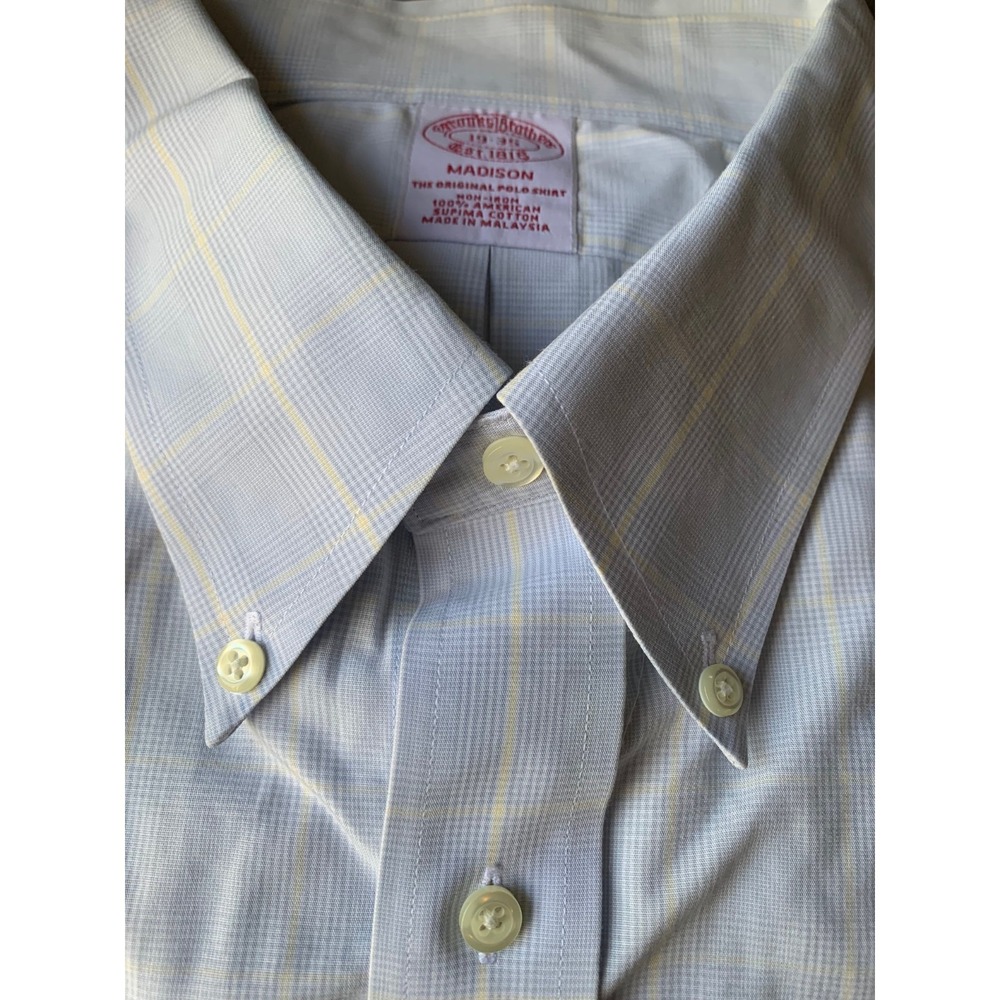 Brooks Brothers Madison Men's Shirt Size 19-35 Light Blue Glen Plaid Button Down